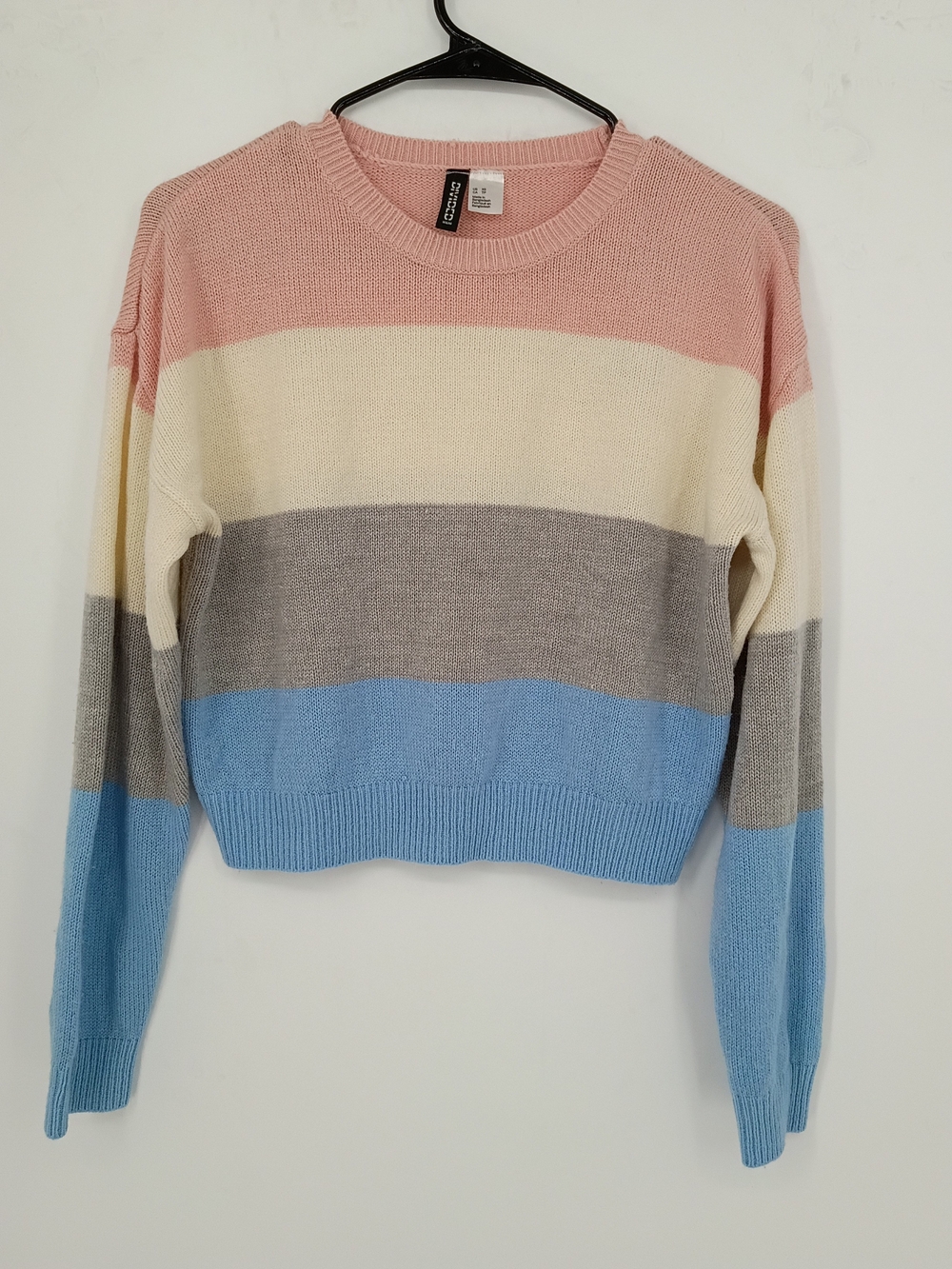 Divided Striped Crewneck Sweater in Pink, Cream, Gray & Blue Minimalist Size Xs